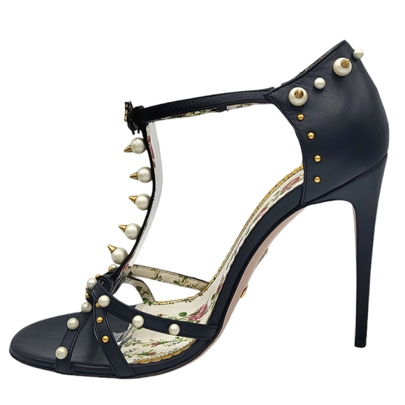 Gucci Regina Pearl Studded Strappy Sandals Black 40 - Picture 4 of 16